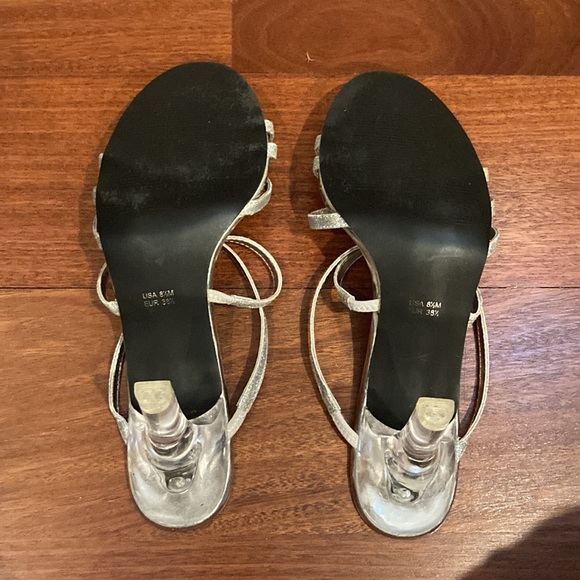 Shiny Silver slip on Heels with a clear heel and glitter straps - Picture 5 of 7